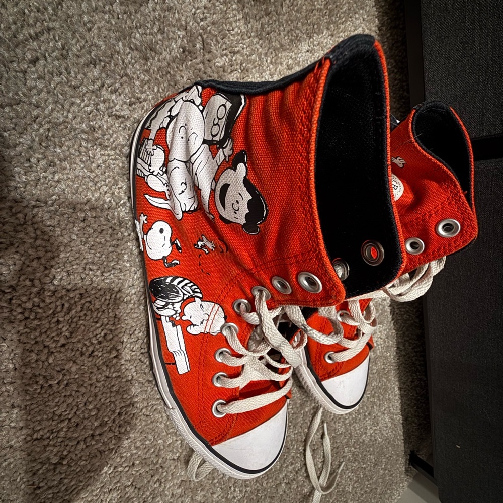 Red High-Top Sneakers with Cartoon Print